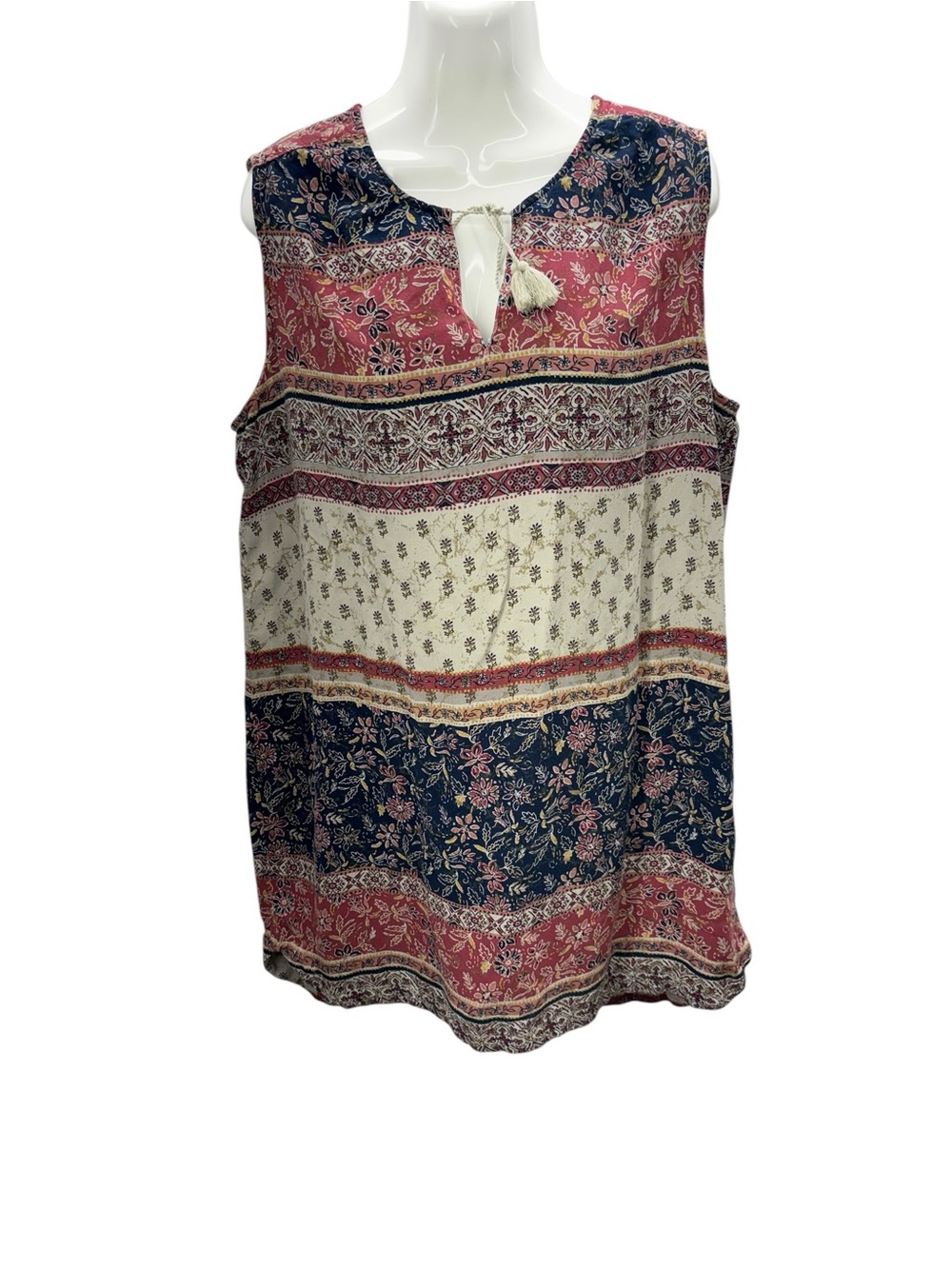 beachlunchlounge Multicolor Boho Stripe & Floral Sleeveless Tie-Front Top
